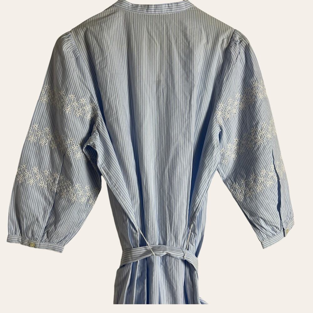 LOFT Blue Stripe Embroidered Eyelet Cotton Mini Shirtdress Size Large - Picture 11 of 15